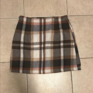 Plaid Mini Skirt - Brown and Cream
